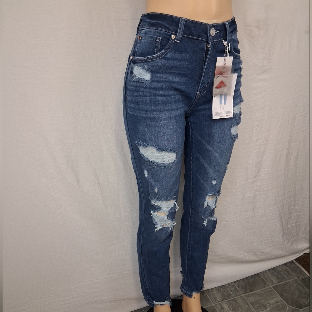 ENJEAN NEW Jeans Size 3 Women's Skinny Distressed Jeans - Medium Blue - Picture 6 of 16